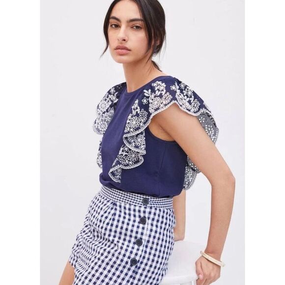 ANTHROPOLOGIE Navy Eyelet Top - Picture 5 of 11